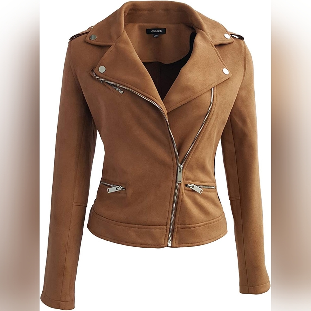 NEW Women's Faux Suede Jacket (Coffee) - ODCOCD